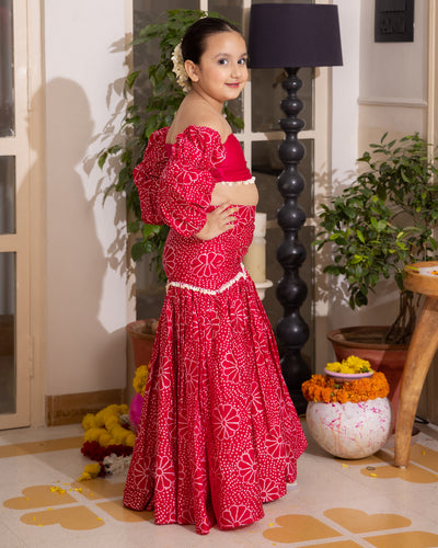 Nayra Pink Bandhani Chanderi Lehenga Set