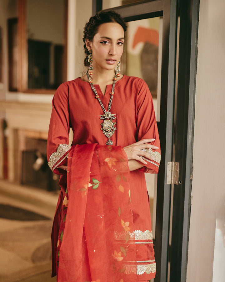 Fit Orange Handpainted Cotton Suit Set