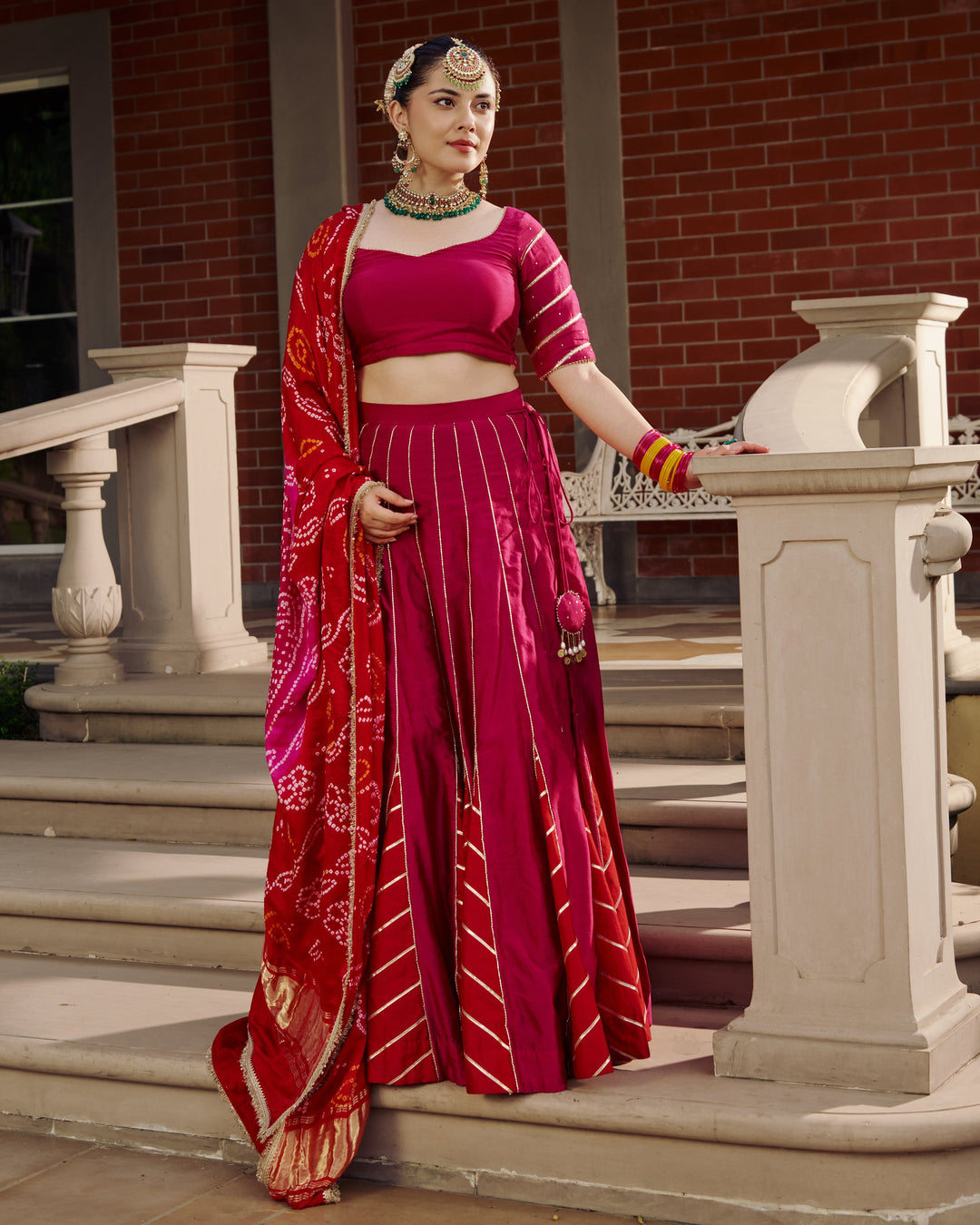 Hema Pink Embroidered Chanderi Lehenga Set