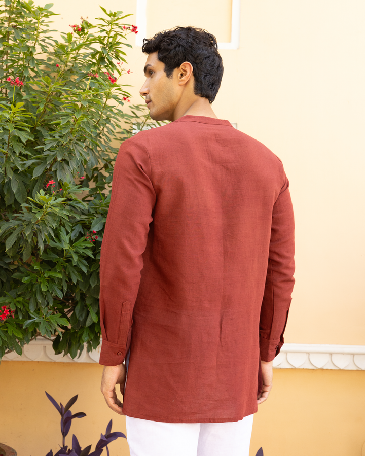 Lakshya Rust Red Solid Cotton Flex Kurta