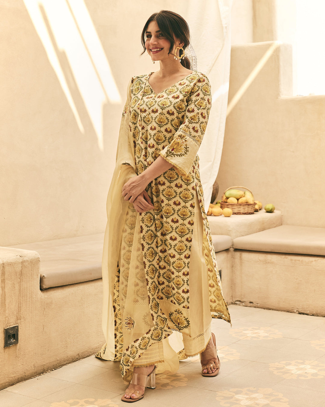 Ivara Yellow Cotton Printed Suit Set