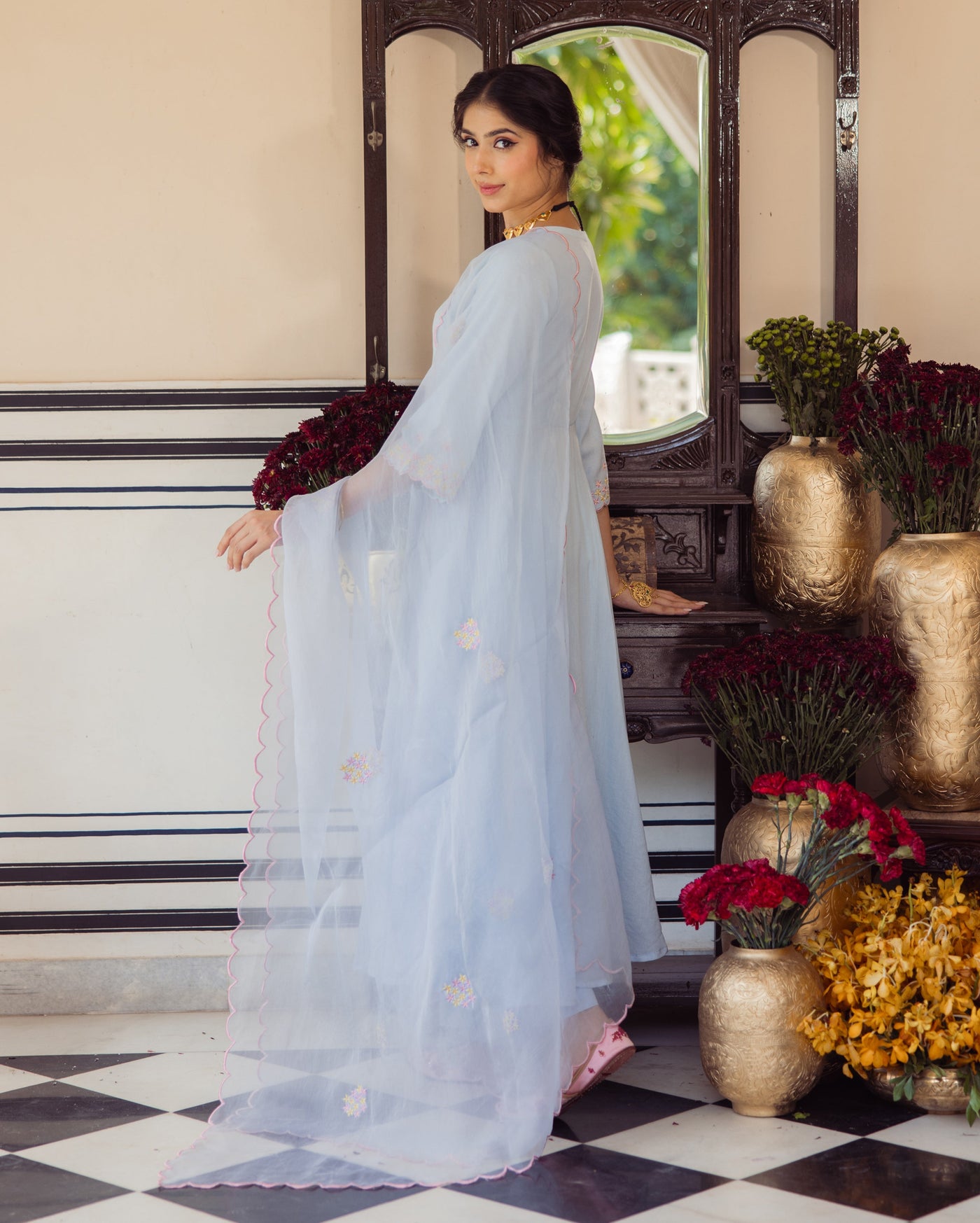 Star Blue Embroidered Cotton Suit Set