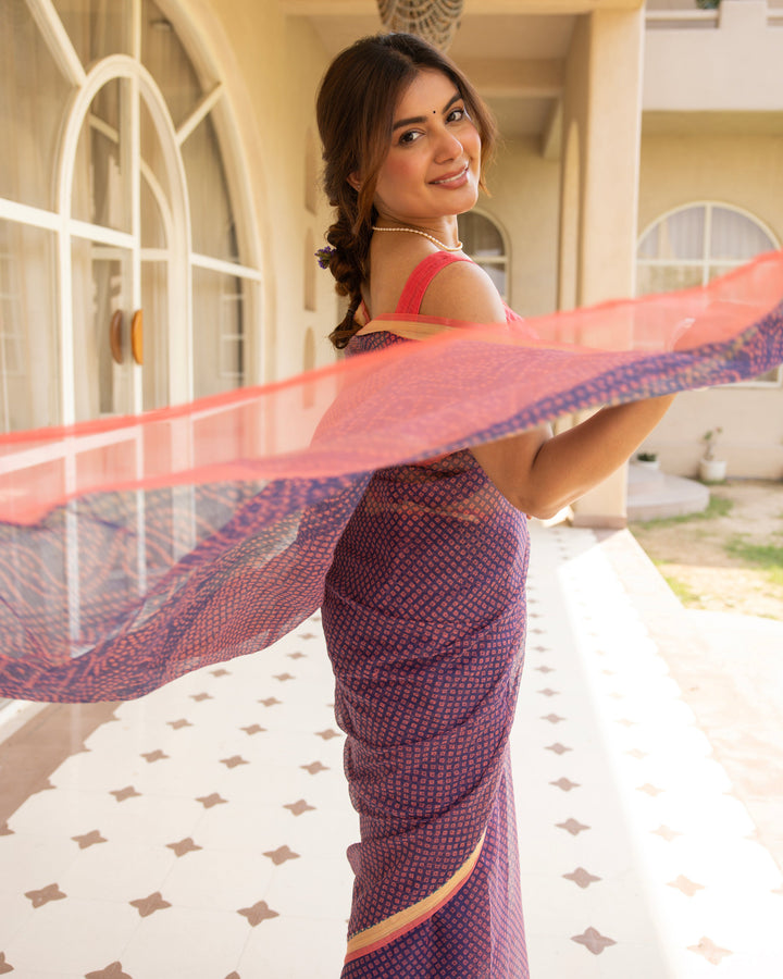 Suhani Purple Doria Bandhej Saree