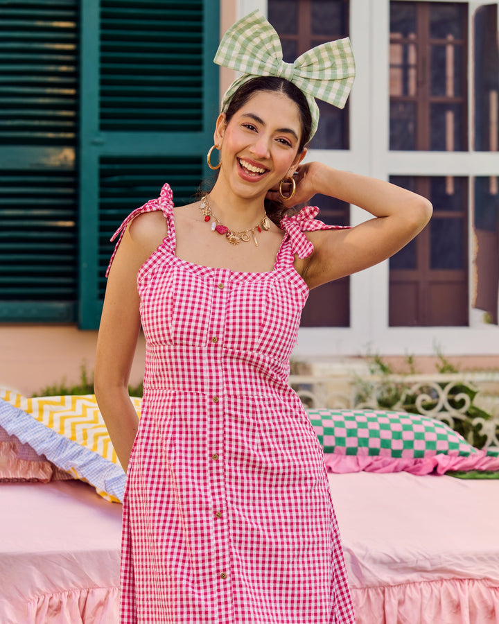 Piar Pink Cotton Checks Dress