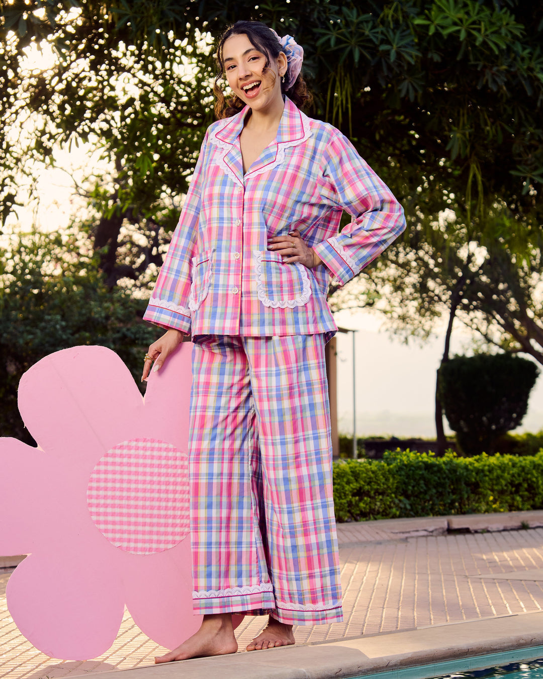 Hana Multi Cotton Checks Loungewear