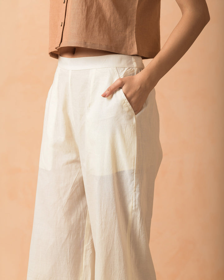 Kairo Cream Cotton Solid Straight Pants