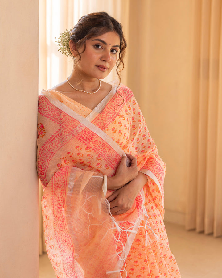 Aarohi Light Yellow Doria Printed Saree