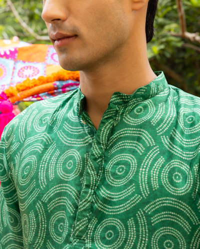 Taarush Green Bandhani Chanderi Kurta