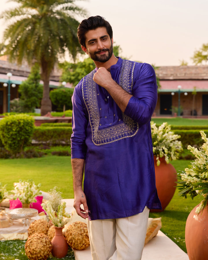 Prabhas Purple Chanderi Embroidered Kurta