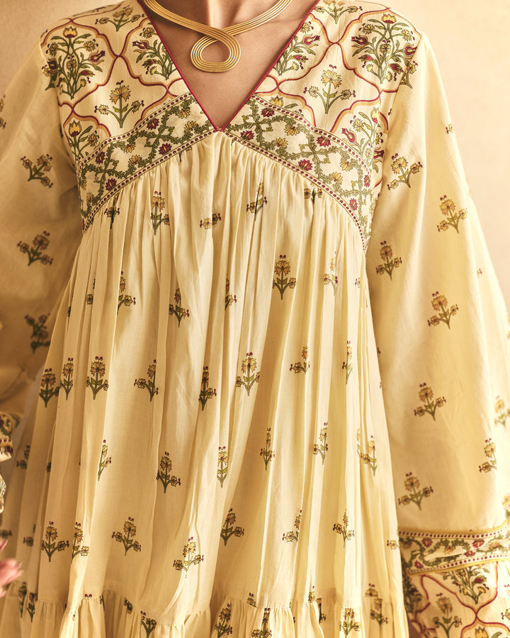 Esha Yellow Cotton Printed Dress