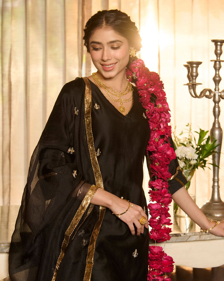 Suvarna Black Solid Chanderi Suit Set