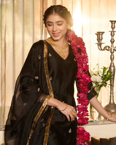 Suvarna Black Solid Chanderi Suit Set