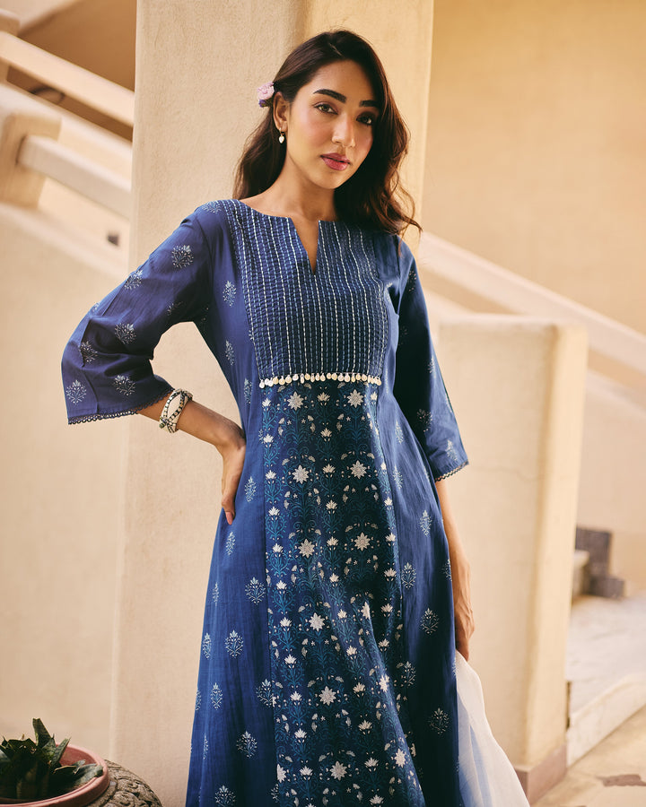 Lav Blue Cotton Printed Suit Set
