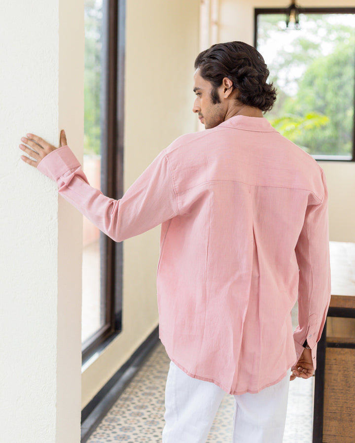 Rovik Nude Pink Cotton Flex Solid Shirt