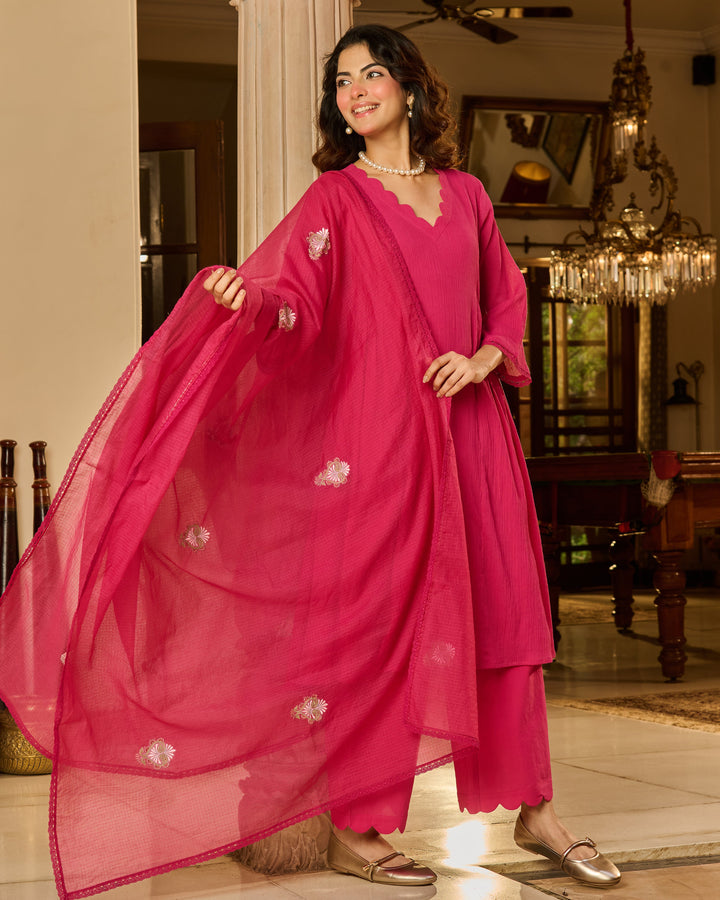 Raj Rani Embroidered Cotton Crush Suit Set