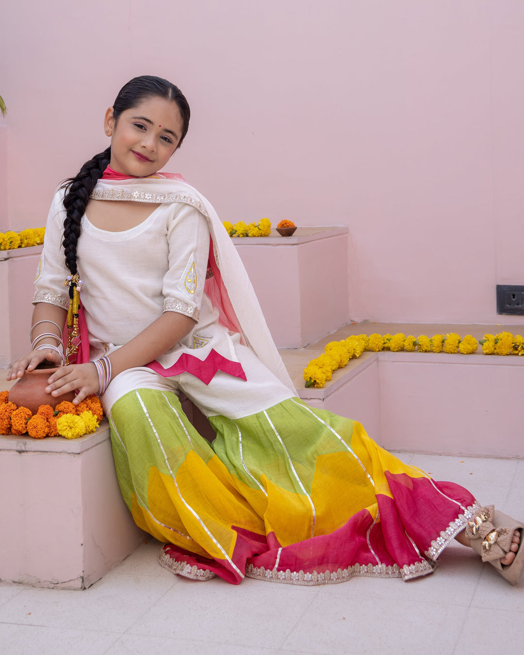 Niva White Solid Cotton Sharara Set