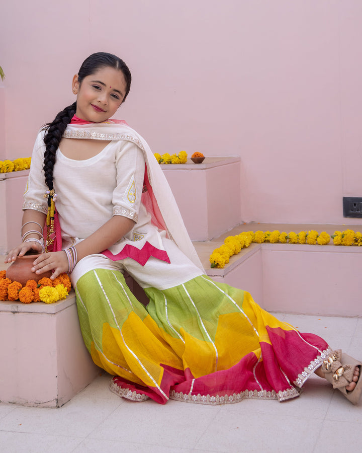 Niva White Solid Cotton Sharara Set