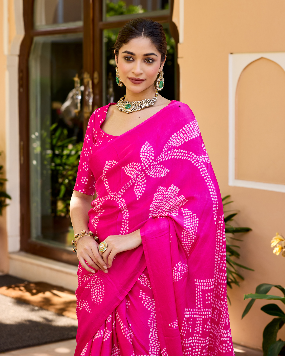 Saundarya Pink Gajji Silk Bandhej Saree