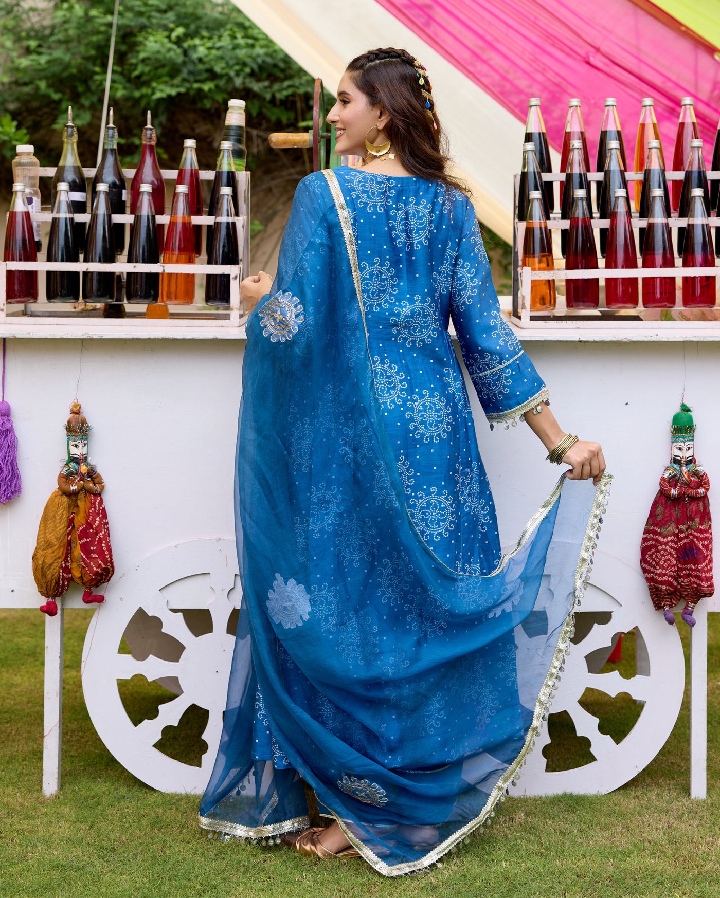 Arogya Blue Bandhani Chanderi Suit Set
