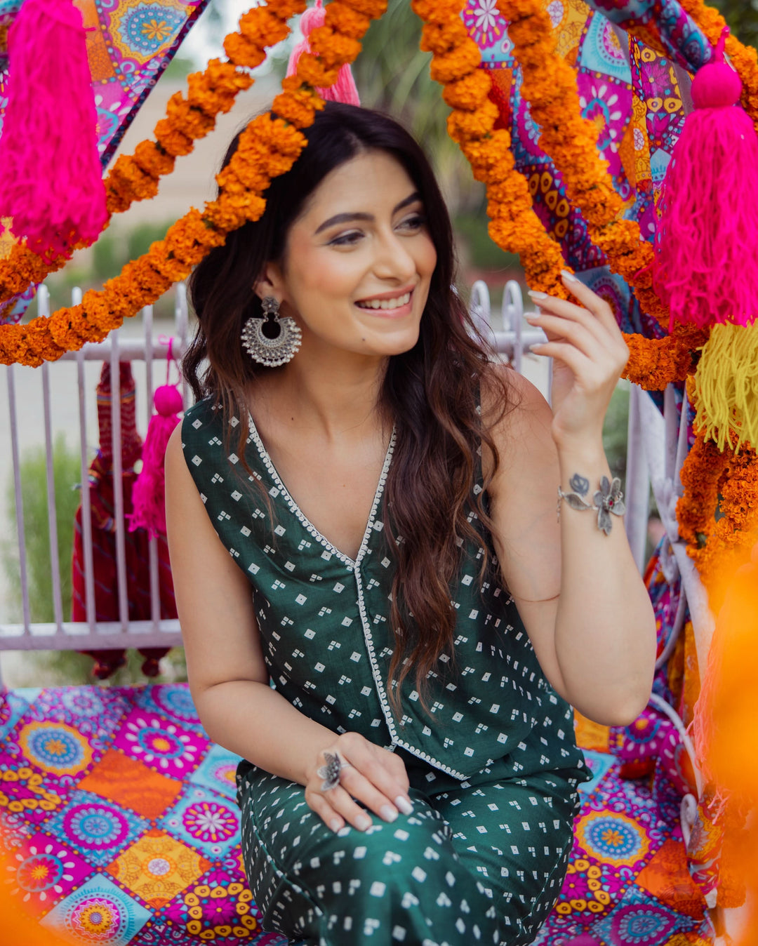 Kuntal Green Bandhani Chanderi Coord Set
