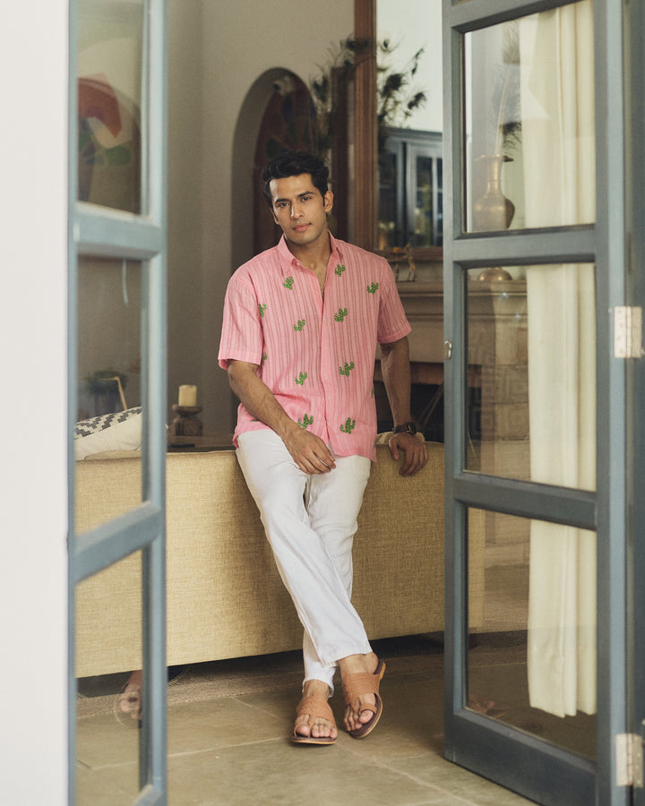 Priyank Pink Cotton Dobby Handpainted Shirt