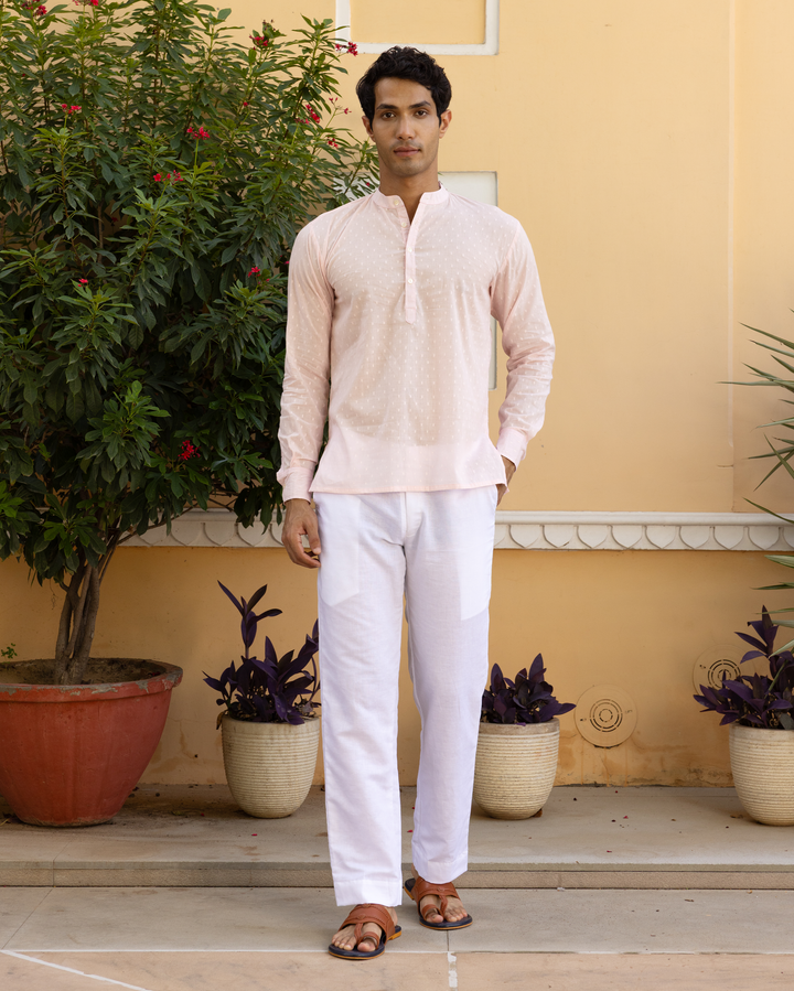 Ayaan Pink Solid Dobby Kurta