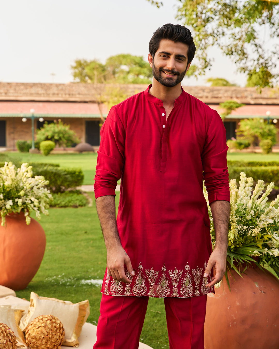 Aarambh Red Chanderi Embroidered Kurta