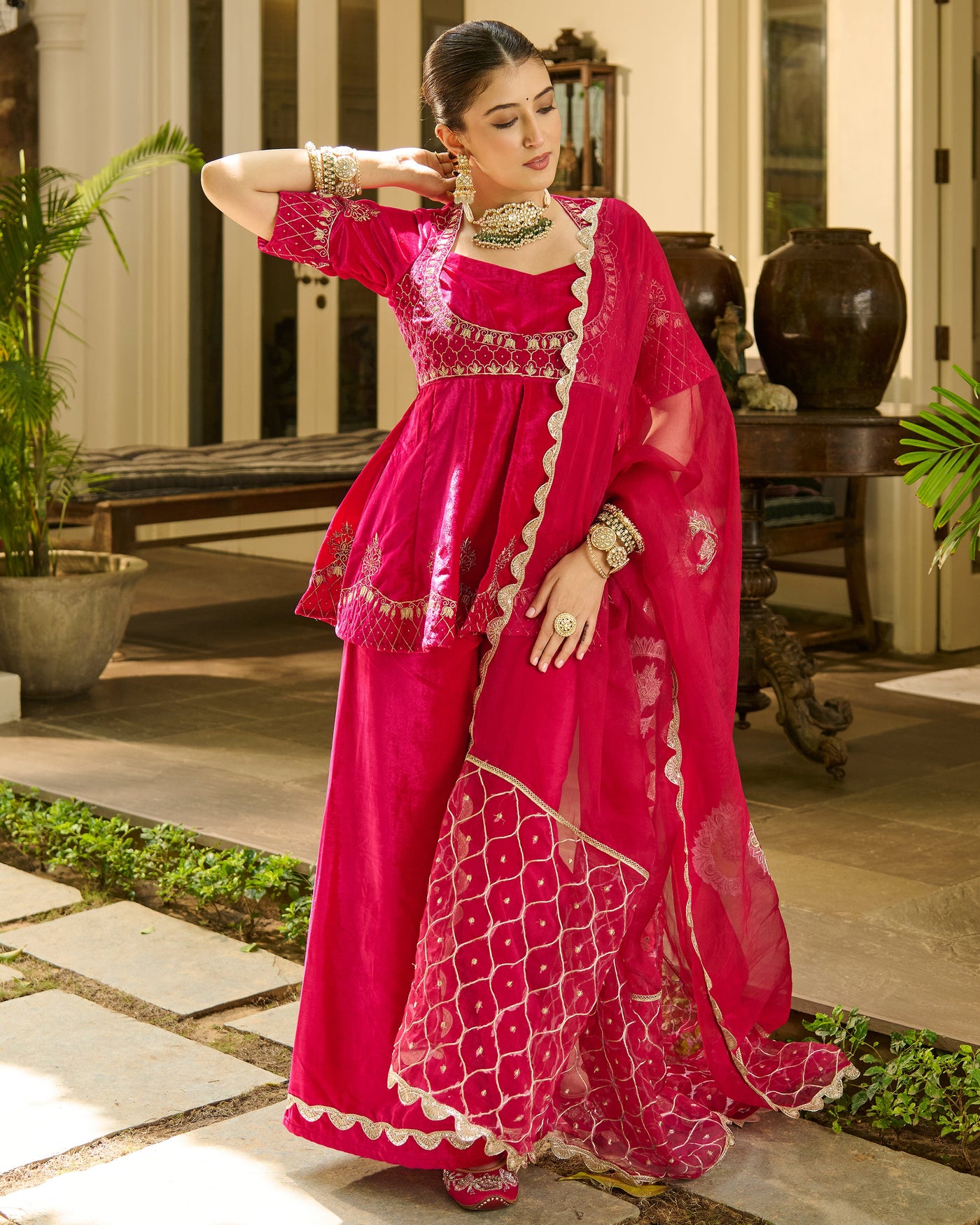 Kyro Pink Embroidered Velvet Suit Set