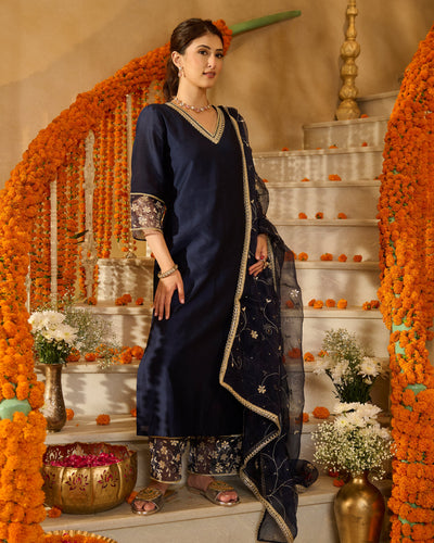 Lumi Blue Solid Chanderi Suit Set