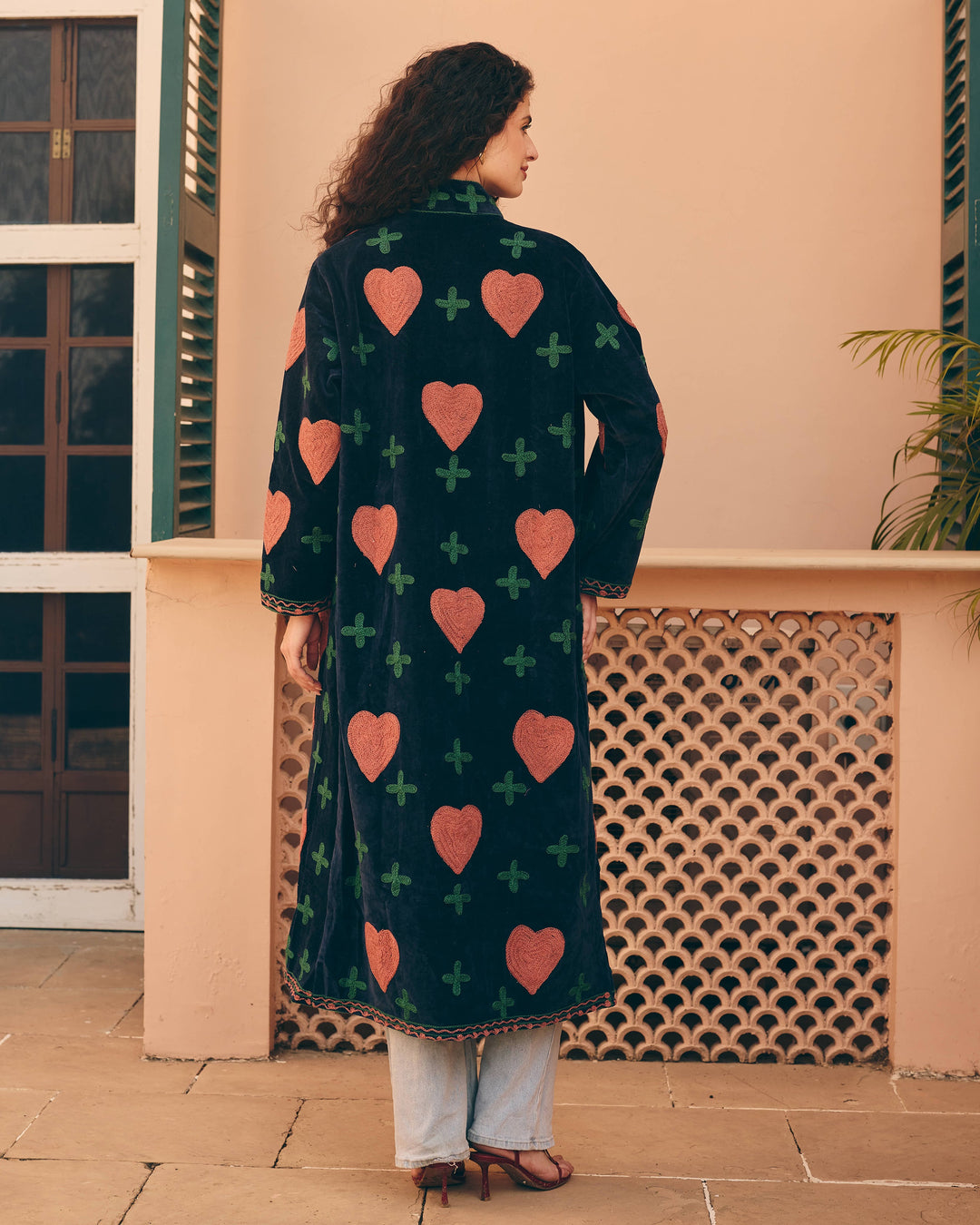 Heart Navy Velvet Suzani Jacket