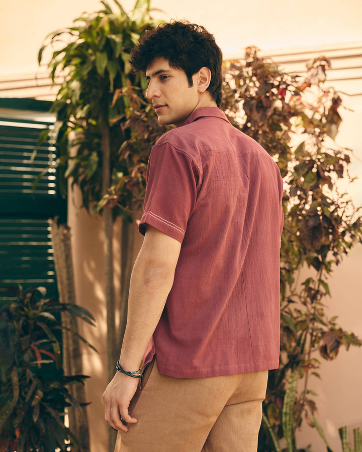 Zuno Plum Cotton Flex Embroidered Shirt