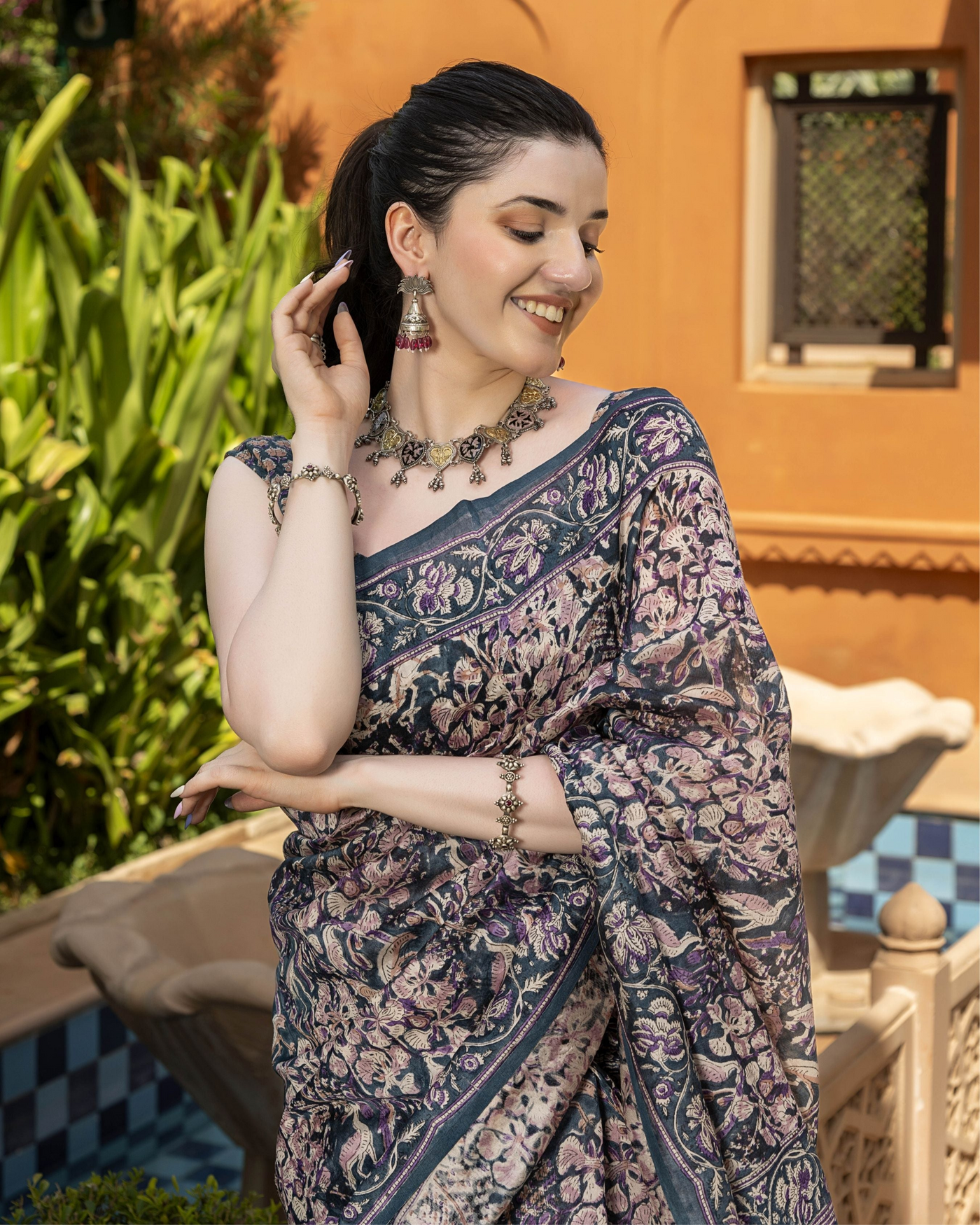 Ahalya Handblock Chanderi Saree