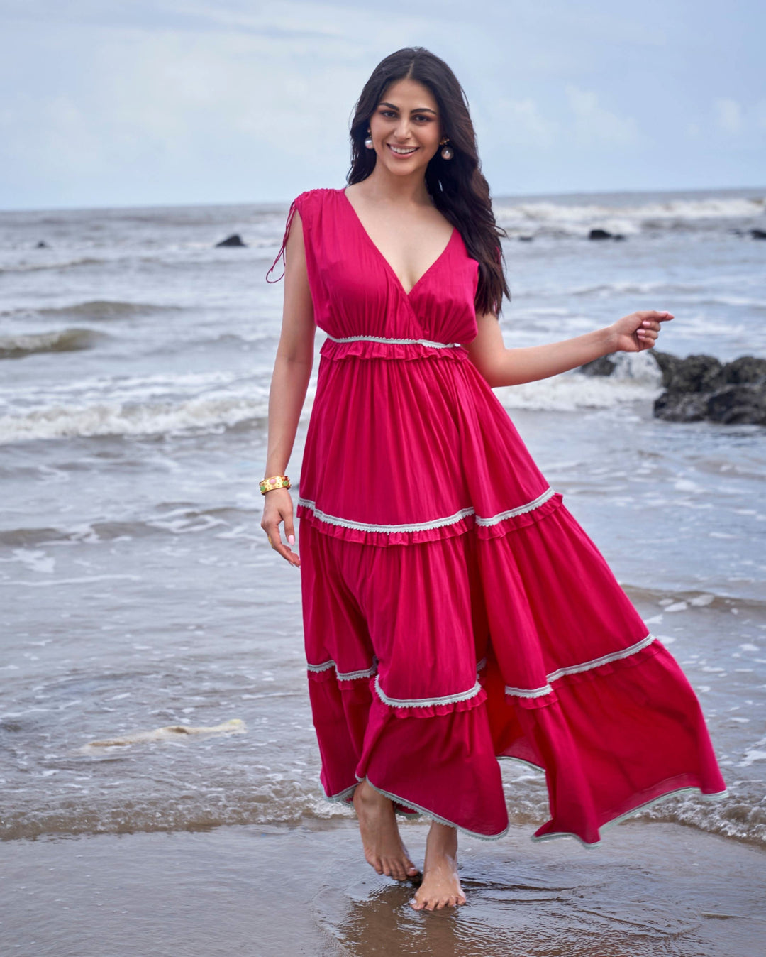 Wren Hot Pink Solid Cotton Dress