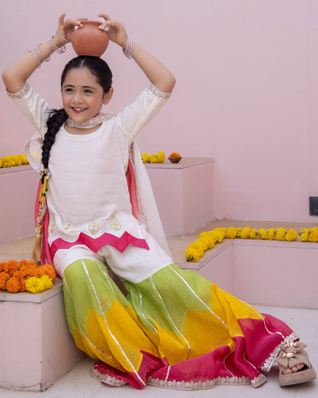 Niva White Solid Cotton Sharara Set