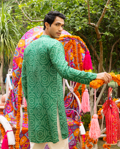 Taarush Green Bandhani Chanderi Kurta