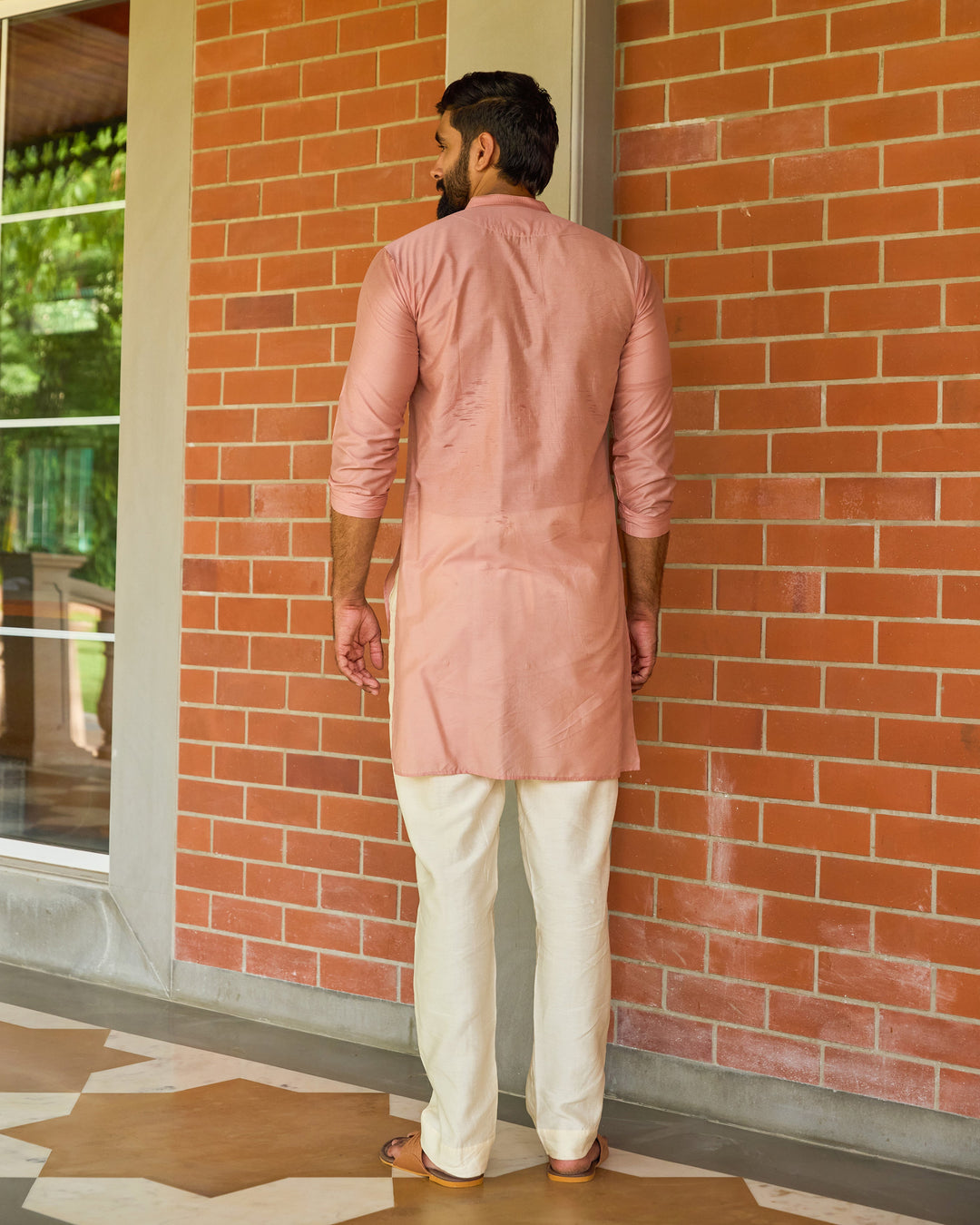 Keshav Peach Embroidered Chanderi Kurta