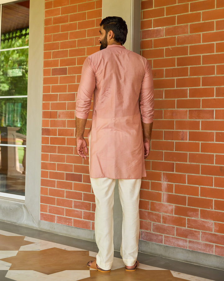 Keshav Peach Embroidered Chanderi Kurta