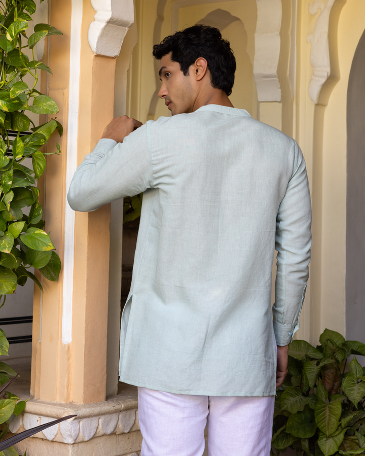Tejas Pastel Blue Solid Cotton Flex Kurta
