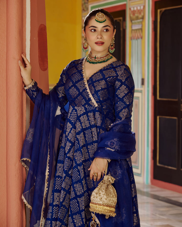 Vastra Blue Jacquard Suit Set