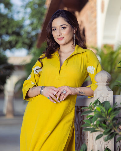 Nova Lime Green Embroidered Flex Kurta Set