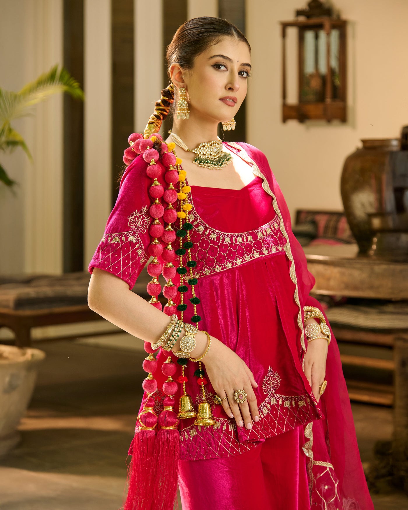 Kyro Pink Embroidered Velvet Suit Set