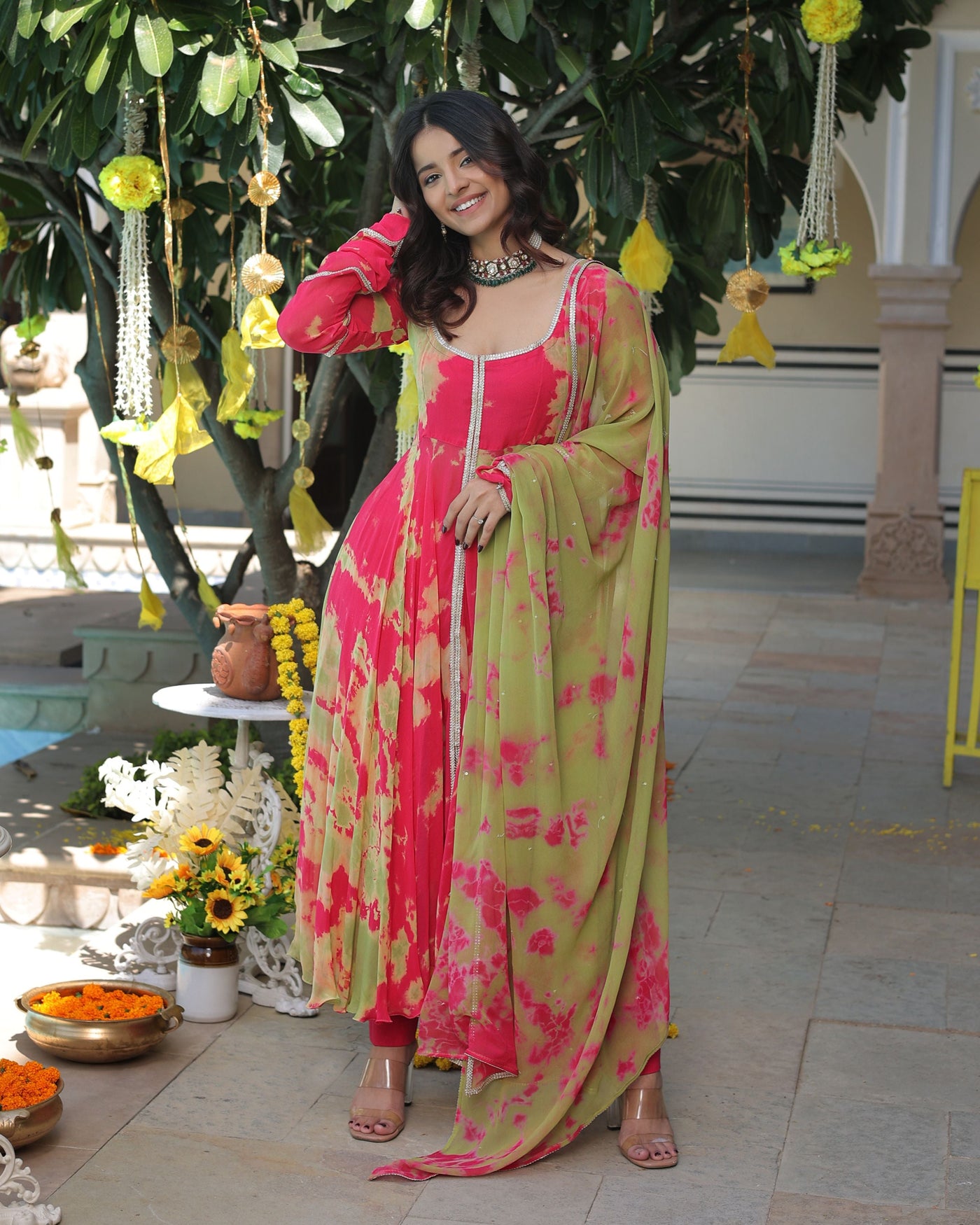 Kairavi Pink Green Tie Dye Georgette Suit Set