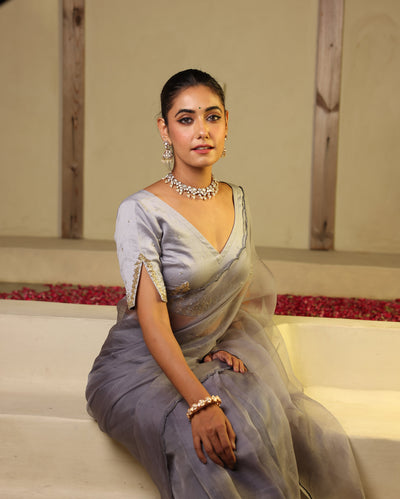 Chhavi Grey Chanderi Embroidered Blouse