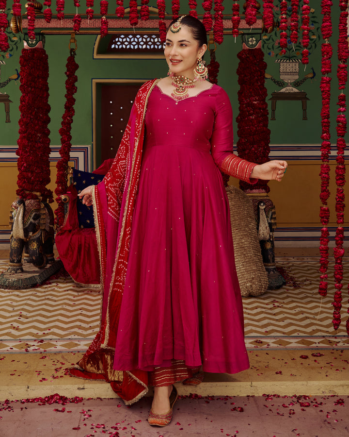Shagun Pink Embroidered Chanderi Suit Set