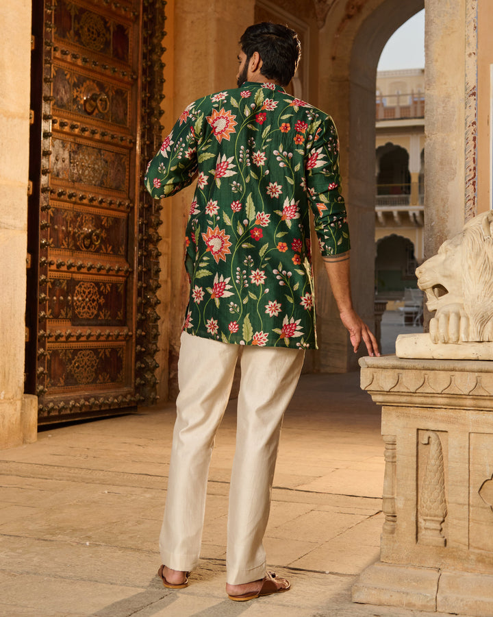 Ayaan Green Printed Chanderi Kurta