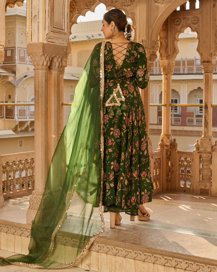 Lala Green Printed Georgette Suit Set