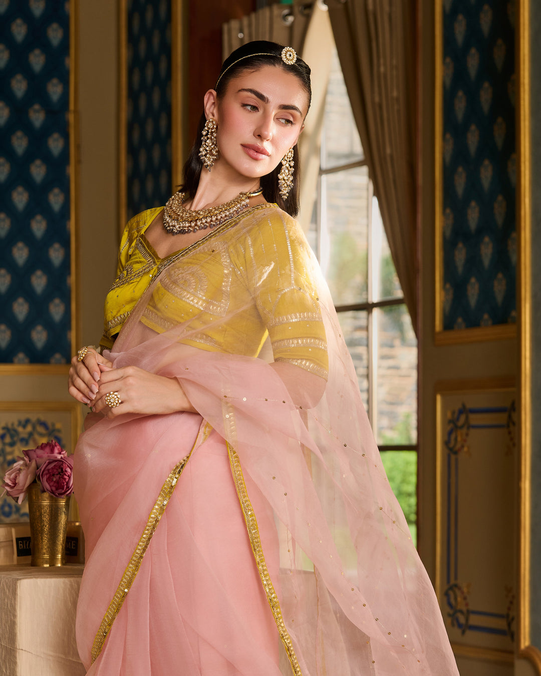 Eira Neon Embroidered Satin Aangi Blouse And Saree