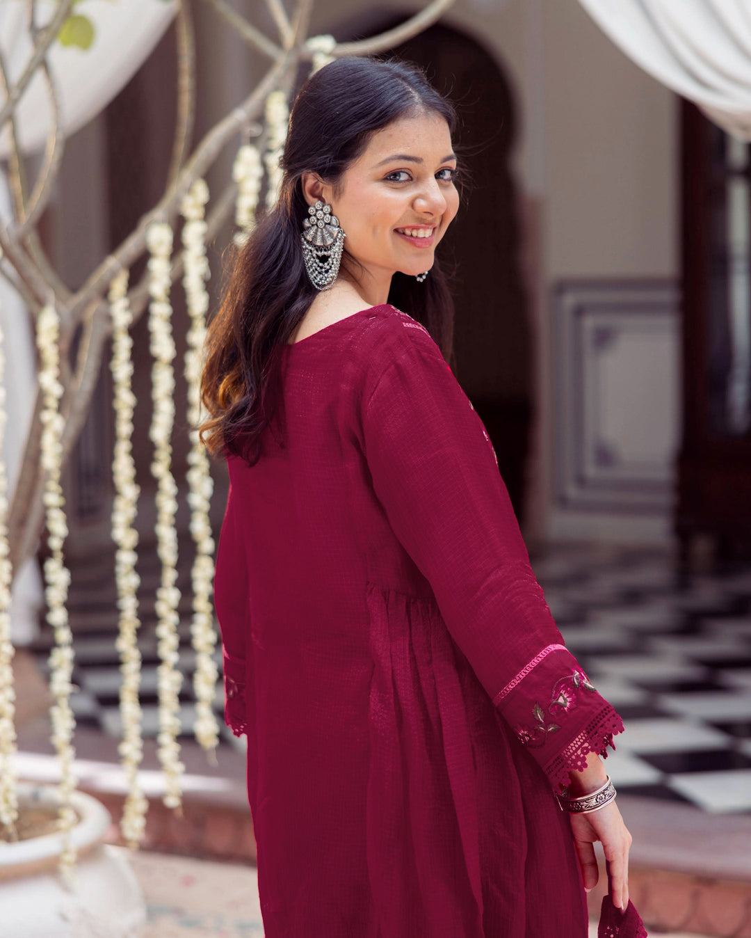 Reesh Burgundy Embroidered Doria Suit Set