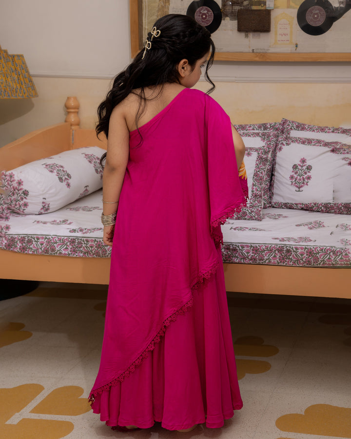 Mogra Magenta Handpainted Muslin Coord Set