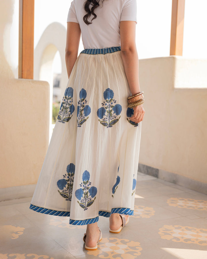 Ruhira Off White Printed Cotton Skirt